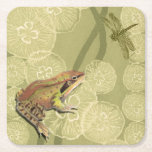 Frog and Dragonfly on Water Lilies Square Paper Coaster<br><div class="desc">This contemporary fine art print of a frog and a dragonfly on water lilies will brighten any product you choose. Get it on your favourite Zazzle product today!</div>