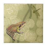Frog and Dragonfly on Water Lilies Tile<br><div class="desc">This contemporary fine art print of a frog and a dragonfly on water lilies will brighten any product you choose. Get it on your favourite Zazzle product today!</div>