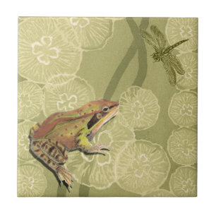 Frog and Dragonfly on Water Lilies Tile
