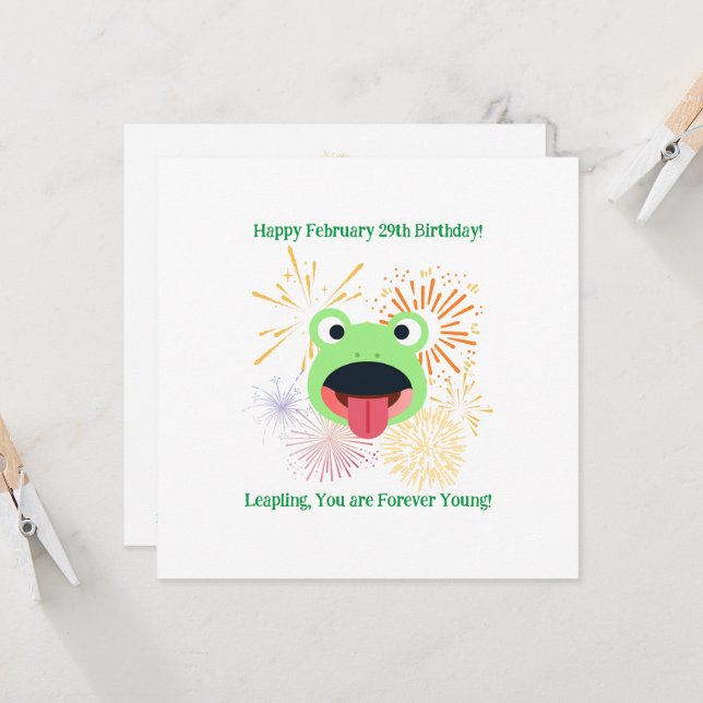 Frog and Fireworks Birthday Card (Front/Back In Situ)