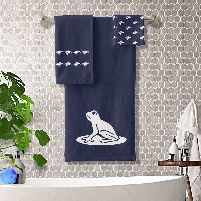 Frog and Fish Bath Ocean Blue & white Bath Towel Set (Creator Uploaded)