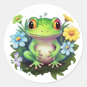 Frog and Flowers  Classic Round Sticker