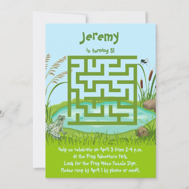 Frog and Fly Maze Puzzle Birthday Invitations (Front)