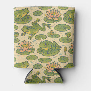 Frog and Lili pads Waterlilies Frogs Can Cooler