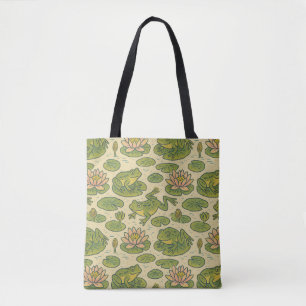 Frog and Lili pads Waterlilies Frogs               Tote Bag