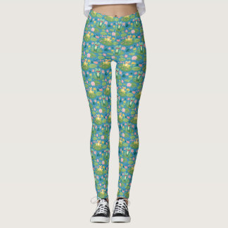 Frog and Lily Pad Pattern Yoga Pants Leggings