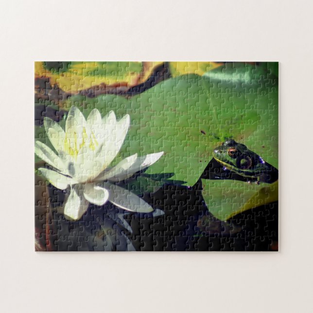 Frog And Lotus Water Lily Flower Jigsaw Puzzle (Horizontal)