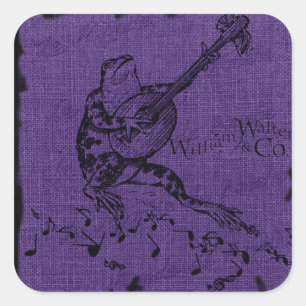 Frog and Lute Purple Square Sticker