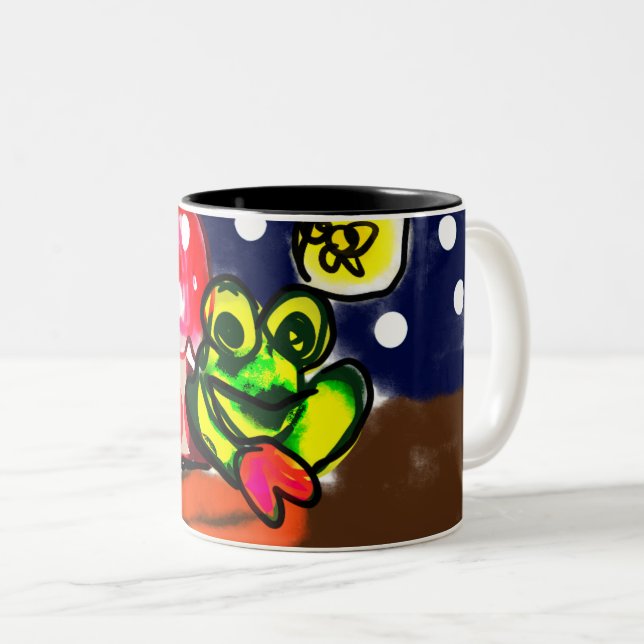 Frog and mushroom  Two-Tone coffee mug (Front Right)