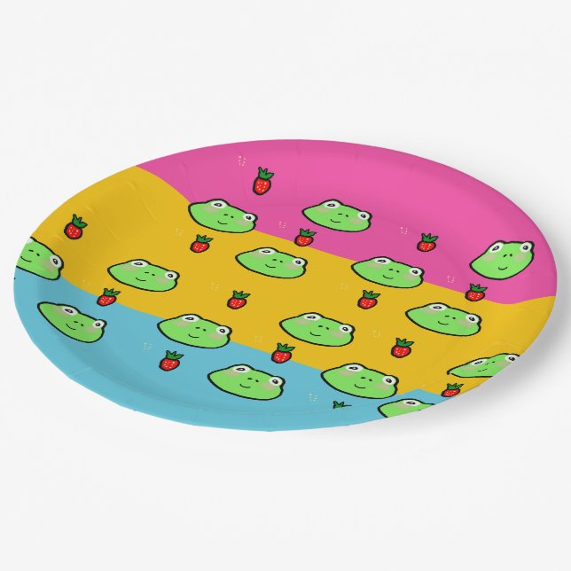 Frog and Strawberry Lover Paper Plate (Angled)