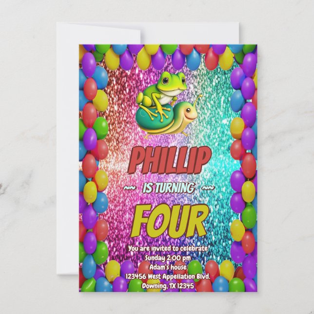 Frog and Turtle character birthday invite (Front)