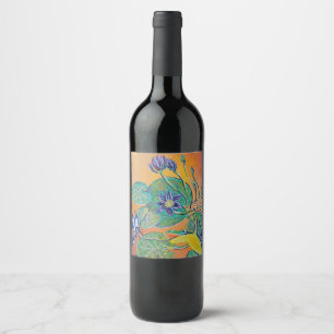 frog and water lilies wine label
