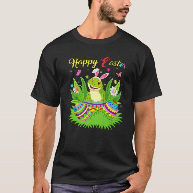 Frog Animal Lover Floral Easter Egg Funny Frog Eas T-Shirt (Front)