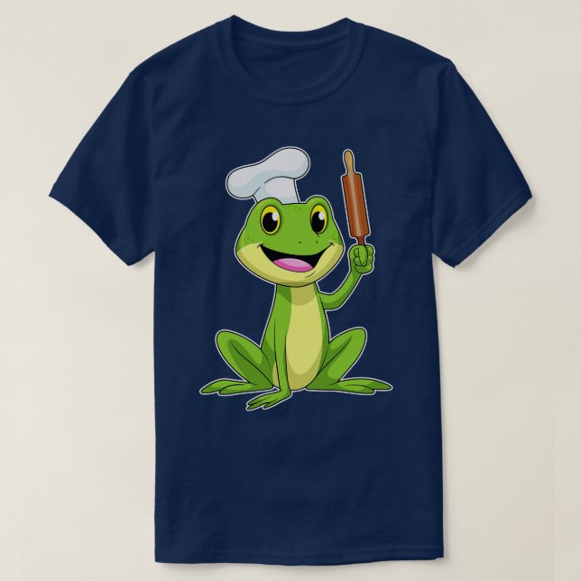 Frog as Baker with Rolling pin Cooking hat T-Shirt (Design Front)