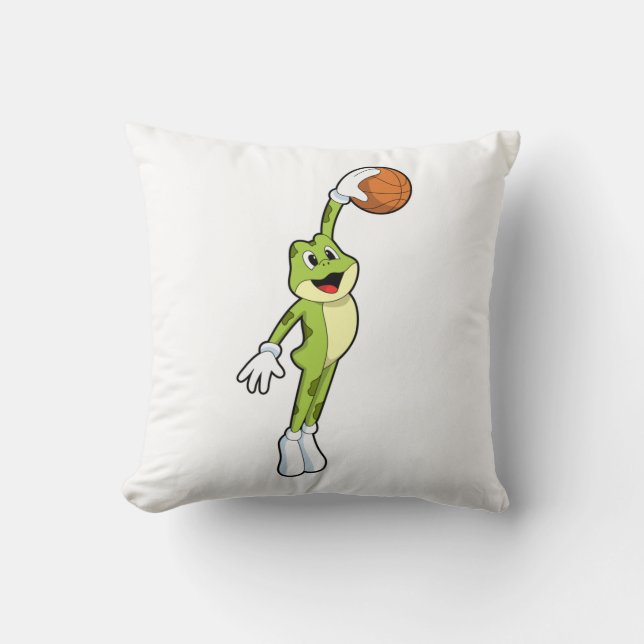 Frog as Basketball player with Basketball.PNG Cushion (Front)