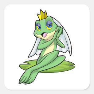 Frog as Bride at Wedding with Crown Square Sticker