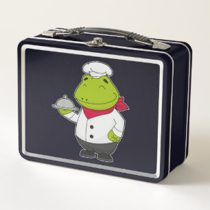 Frog as Cook with Platter Metal Lunch Box