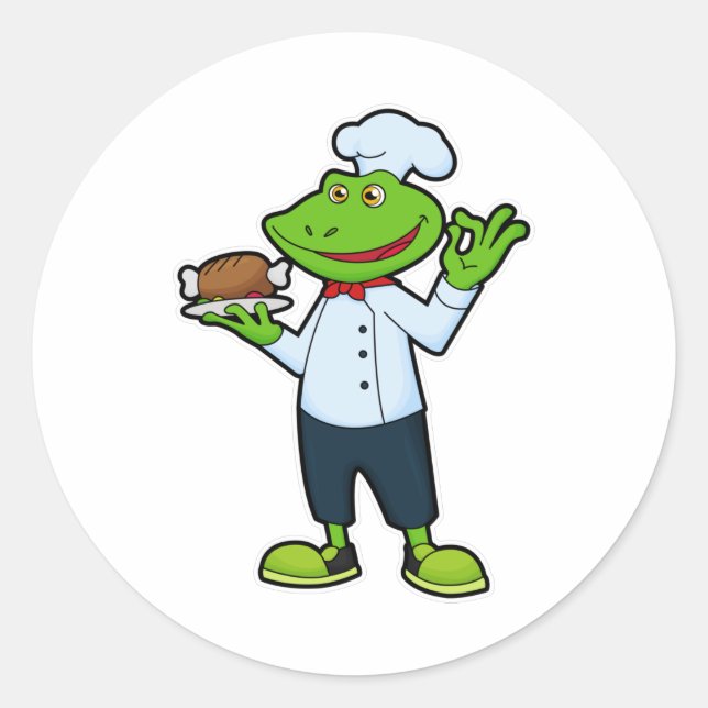 Frog as Cook with Serving plate & Chicken Classic Round Sticker (Front)