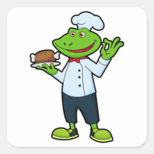 Frog as Cook with Serving plate & Chicken Square Sticker