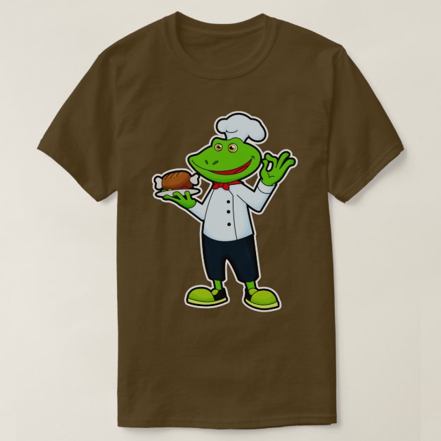 Frog as Cook with Serving plate Chicken T-Shirt (Design Front)