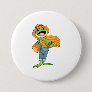 Frog as Farmer with Straw 7.5 Cm Round Badge