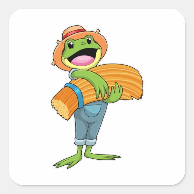 Frog as Farmer with Straw Square Sticker (Front)