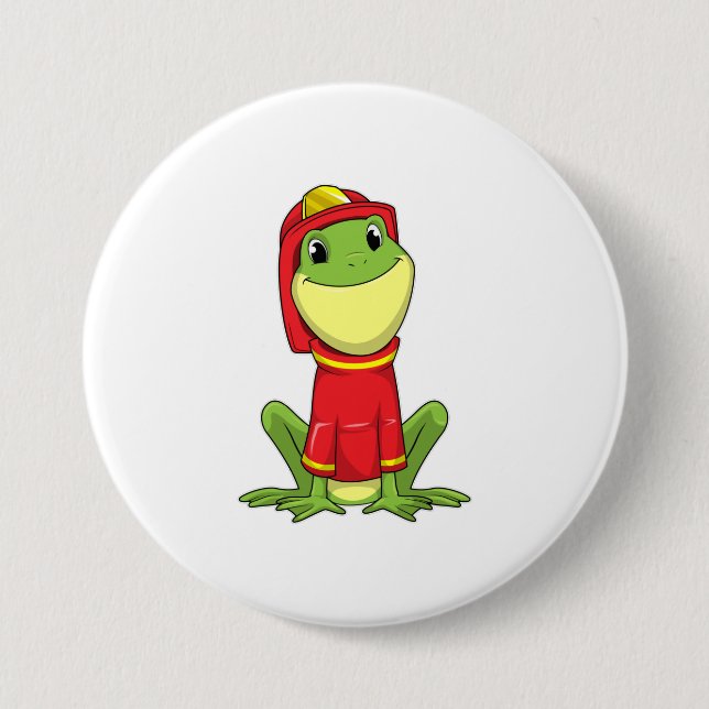 Frog as Firefighter with Helmet 7.5 Cm Round Badge (Front)