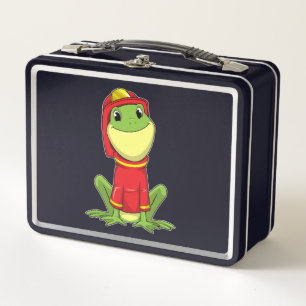Frog as Firefighter with Helmet Metal Lunch Box