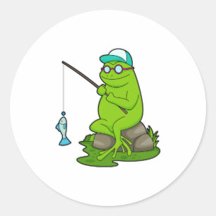 Frog as Fisher with Fishing rod & Fish Classic Round Sticker