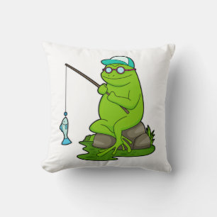 Frog as Fisher with Fishing rod & Fish Cushion