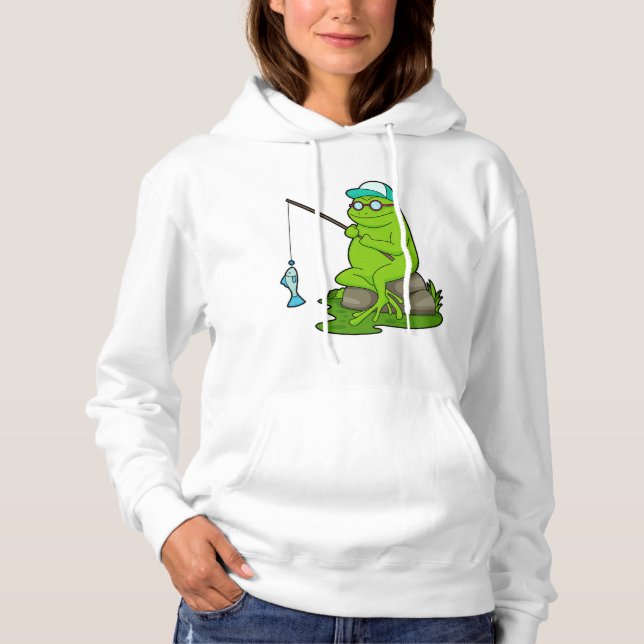 Frog as Fisher with Fishing rod & Fish Hoodie (Front)