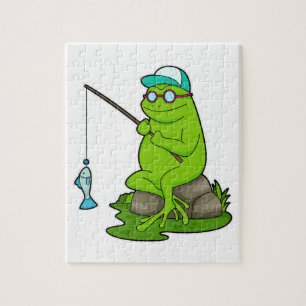 Frog as Fisher with Fishing rod & Fish Jigsaw Puzzle