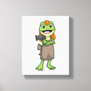 Frog as Hairdresser with Hairdryer Canvas Print