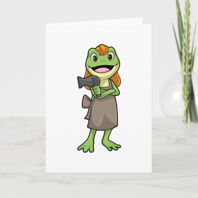 Frog as Hairdresser with Hairdryer Card (Front)