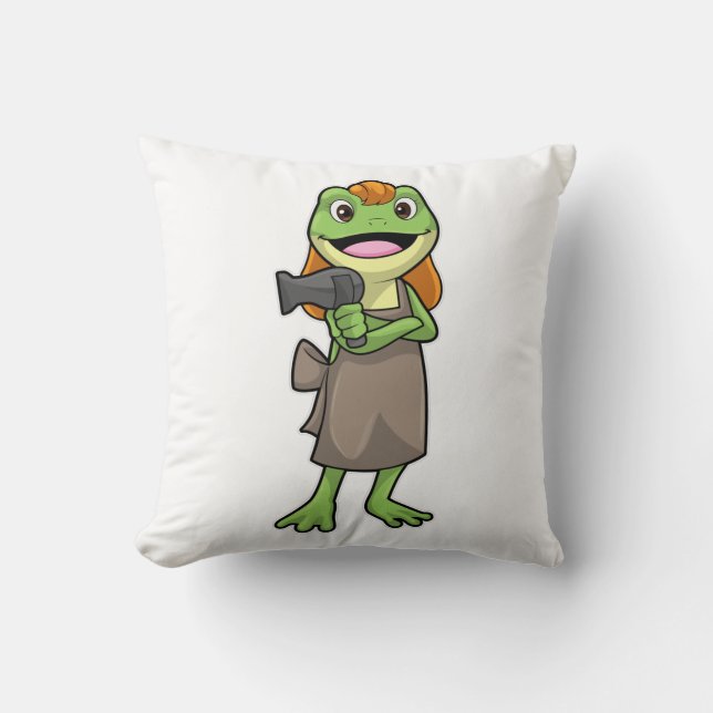 Frog as Hairdresser with Hairdryer Cushion (Front)