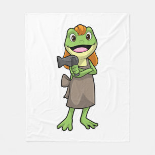 Frog as Hairdresser with Hairdryer Fleece Blanket