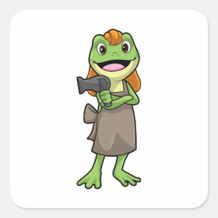 Frog as Hairdresser with Hairdryer Square Sticker