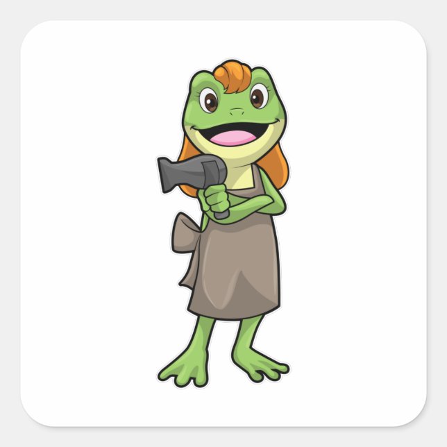 Frog as Hairdresser with Hairdryer Square Sticker (Front)