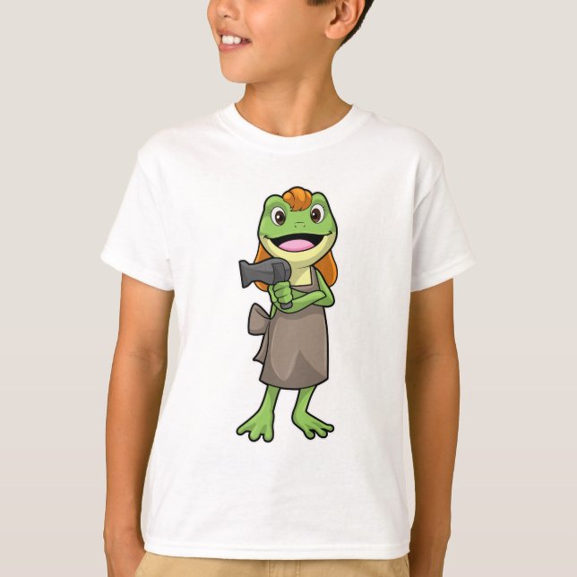 Frog as Hairdresser with Hairdryer T-Shirt (Front)