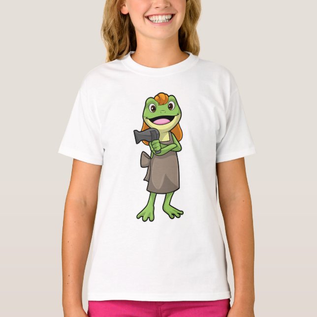 Frog as Hairdresser with Hairdryer T-Shirt (Front)