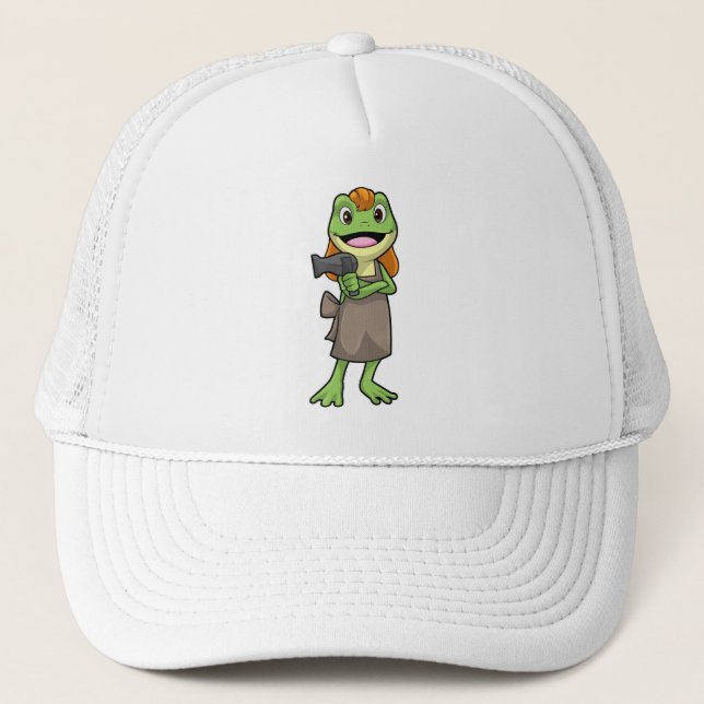 Frog as Hairdresser with Hairdryer Trucker Hat (Front)