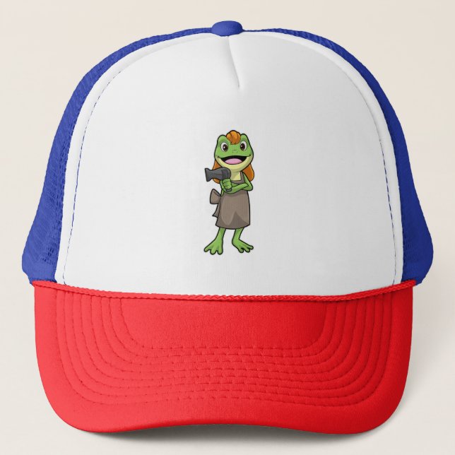 Frog as Hairdresser with Hairdryer Trucker Hat (Front)