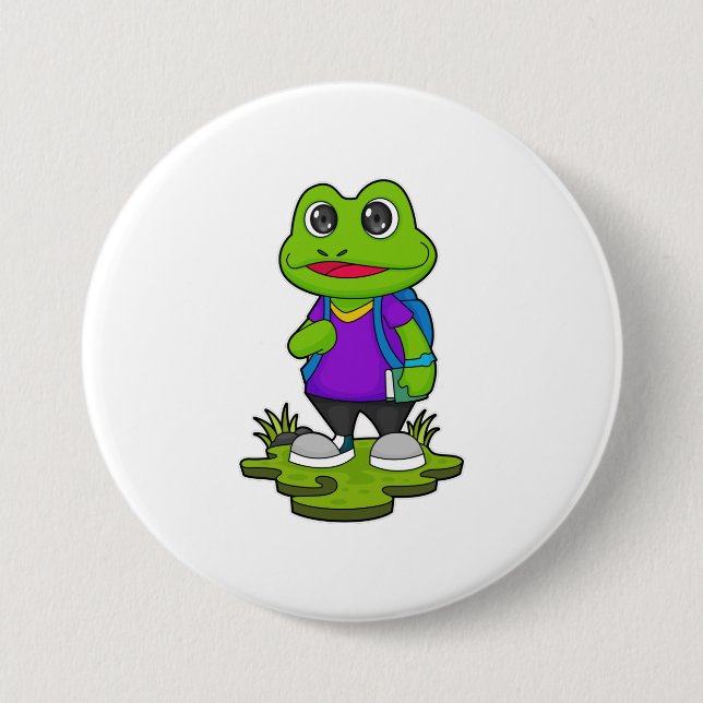 Frog as Hiker with Backpack 7.5 Cm Round Badge (Front)