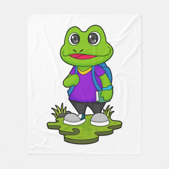 Frog as Hiker with Backpack Fleece Blanket (Front)