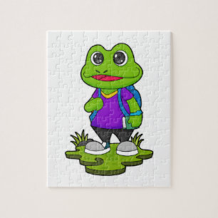 Frog as Hiker with Backpack Jigsaw Puzzle