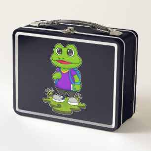 Frog as Hiker with Backpack Metal Lunch Box
