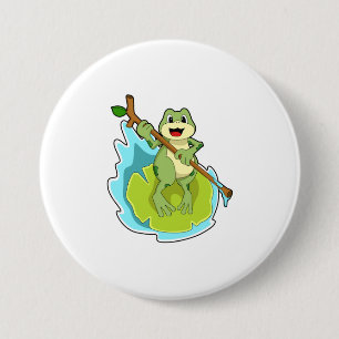 Frog as Hiker with Stick 7.5 Cm Round Badge