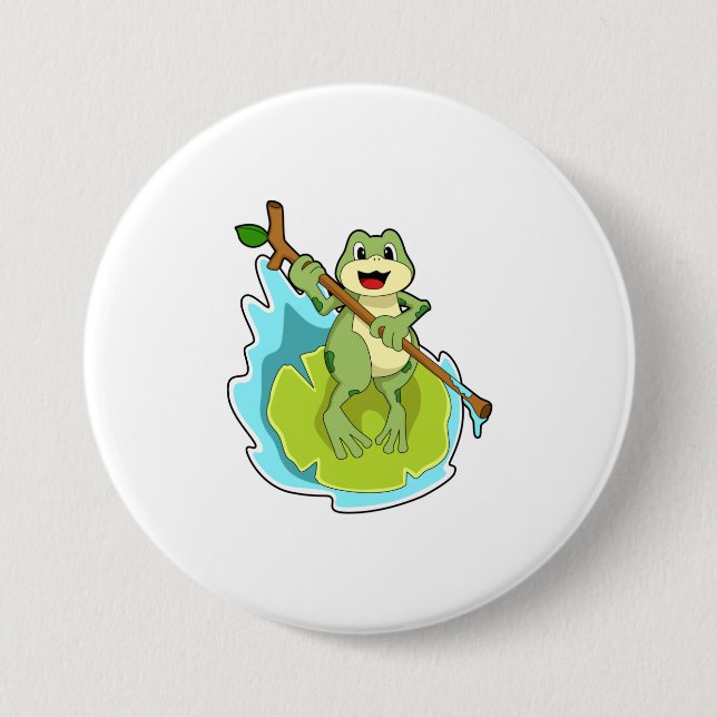 Frog as Hiker with Stick 7.5 Cm Round Badge (Front)