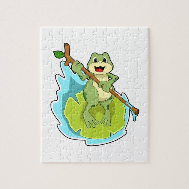 Frog as Hiker with Stick Jigsaw Puzzle (Vertical)