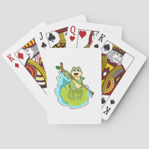 Frog as Hiker with Stick Playing Cards